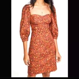 Farm Rio Leopard Garden Puff Sleeve Mini Dress Size XS Brown